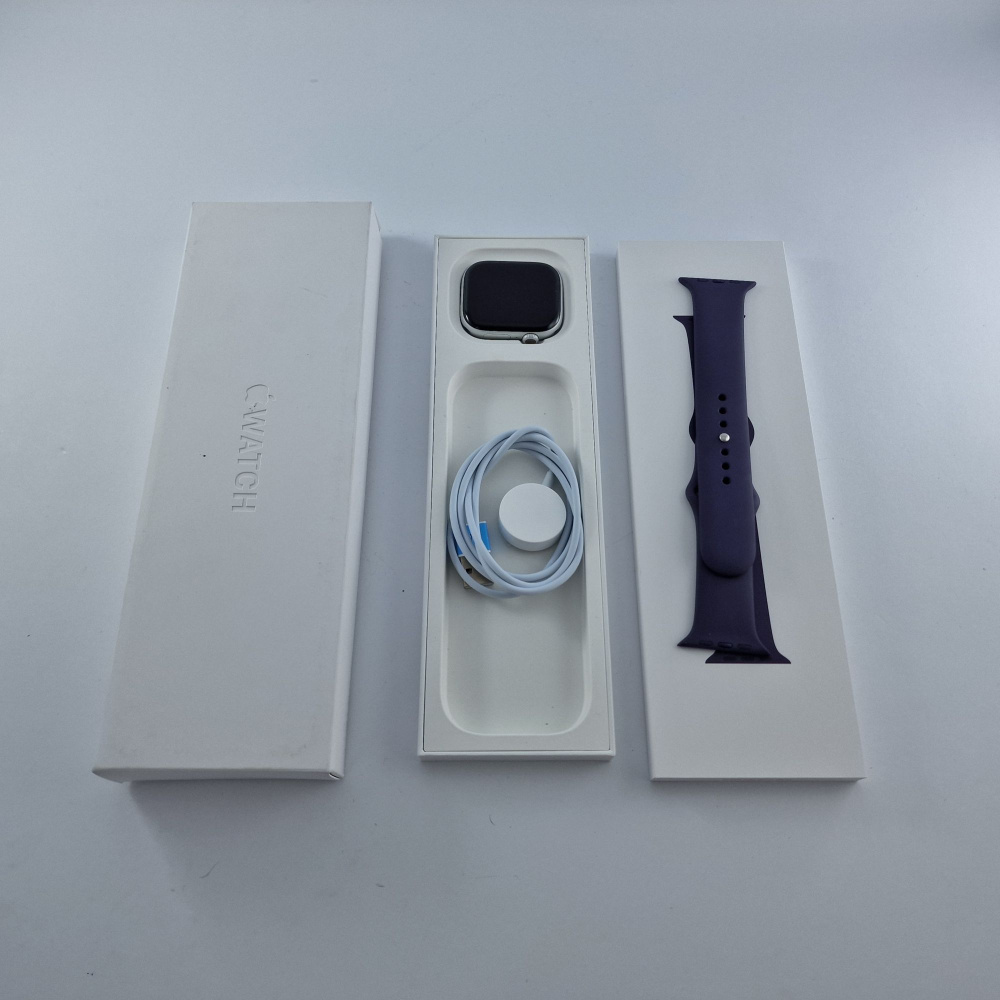 Apple Watch Series 11 GPS, 46mm, Silver Aluminium, Purple Fog Sport Band, S/M фото товару Apple Watch Series 11 GPS, 46mm, Silver Aluminium, Purple Fog Sport Band, S/M