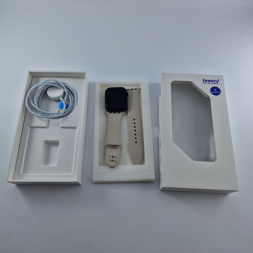 Apple Watch Series 9 GPS, 45mm, Silver, Storm Blue Sport Band, M/L фото товару Apple Watch Series 9 GPS, 45mm, Silver, Storm Blue Sport Band, M/L