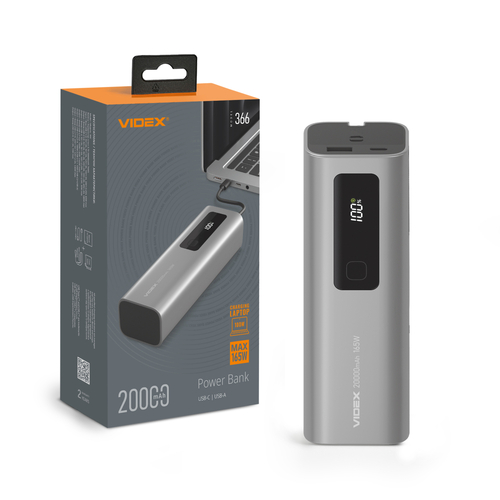 УМБ VIDEX 20000mAh VPB-366 PD100W+Display Grey фото товару УМБ VIDEX 20000mAh VPB-366 PD100W+Display Grey
