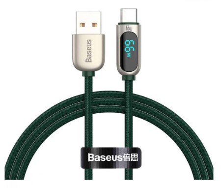 Дата кабель BASEUS Display CASX020006 Fast Charging Type-C 1m 66W Green фото товару Дата кабель BASEUS Display CASX020006 Fast Charging Type-C 1m 66W Green