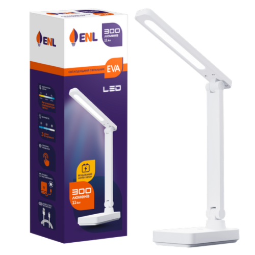 Cвітильник LED настільний світлодіодний з акумулятором ENERLIGHT EVA 11Вт 3000-6000K White фото товара Cвітильник LED настільний світлодіодний з акумулятором ENERLIGHT EVA 11Вт 3000-6000K White