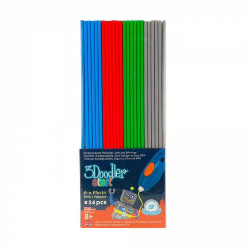 фото товара Набір стрижнів для 3D-ручки 3Doodler Start - МІКС (24 шт: сірий, блакитний, зелений, червоний)
