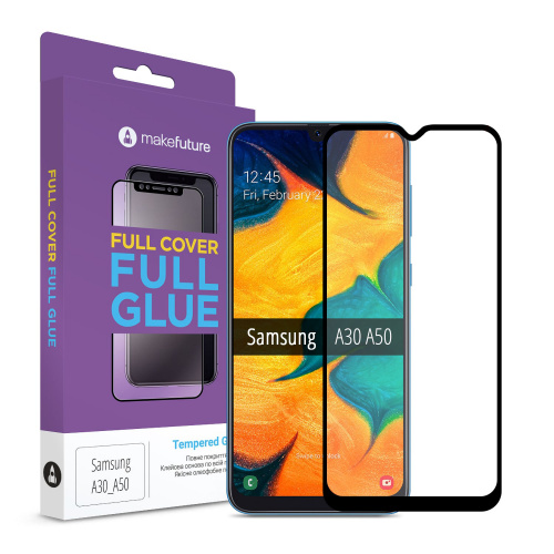 фото товару Защитное стекло MakeFuture Samsung A50/A30 (A305F/A505F) Full Cover (full glue) Black