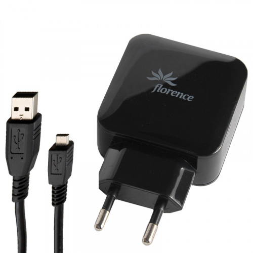 фото товару МЗП Florence 2USB 3A + microUSB cable Black (FW-2U030B-M)