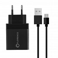 фото товару МЗП FLORENCE 1USB QC 3.0 + microUSB cable Black (FL-1050-KM)