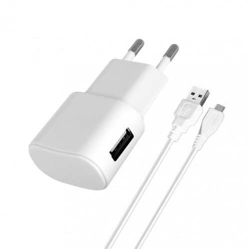 фото товару МЗП Florence 1USB 1A + microUSB cable White (FW-1U010W-M)