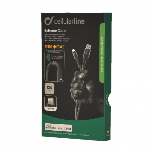 фото товару Дата кабель Cellularline Tetra Force Lightning 1m black (TETRACABMFI1MK)