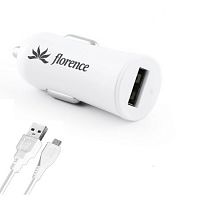 фото товару АЗУ Florence USB + cable microUSB white, 1200mA (CC12-MUWH)