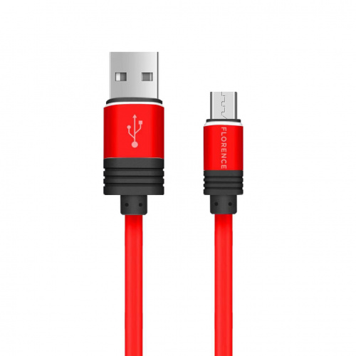 фото товару Дата кабель FLORENCE Silicone microUSB 1m 3A Red (FL-2205-RM)