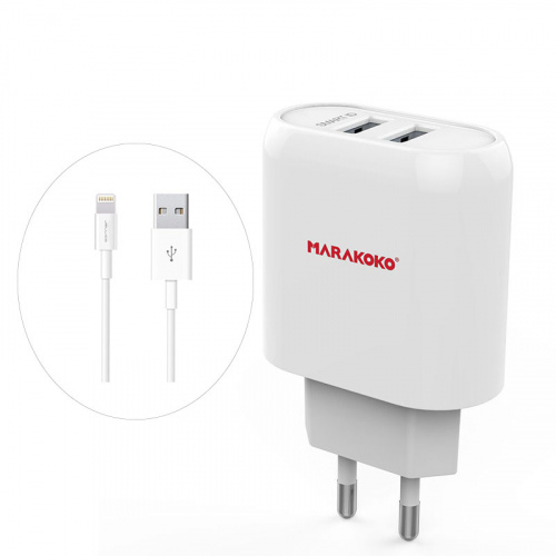 фото товару СЗУ Marakoko MA16 2USB 12W + Lightning cable White