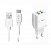 фото товара МЗП FLORENCE 2USB 2A + Type-C cable white (FL-1021-WT)
