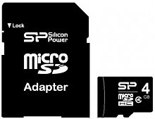 фото товару Silicon Power MicroSDHC 4GB Class 4 +SD adapter