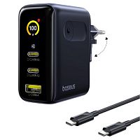 фото товару МЗП BASEUS PicoGo AE21 2PD+USB 100W + cable Type-C to Type-C 100w 1.5m Black