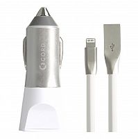 фото товара АЗП Cord Nova 2USB 2.1A + Lightning cable Silver white (CC-1U021W-L)