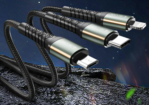 фото товару Дата кабель Jellico B11 3 in 1 (micro, lightning, type-c) 1.2m 3.1A Black