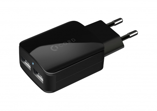 фото товару СЗУ Cord Nova 2USB 2A + microUSB cable Black в тех.пак.