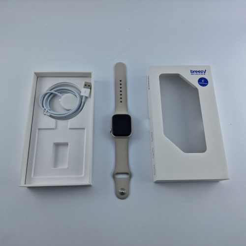 Apple Watch Series 9 GPS, 41mm, Silver, Storm Blue Sport Band, M/L фото товару Apple Watch Series 9 GPS, 41mm, Silver, Storm Blue Sport Band, M/L