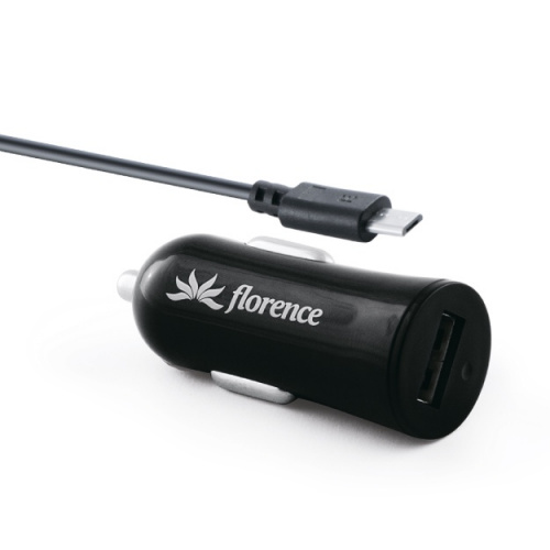 фото товару АЗУ Florence USB + cable microUSB black, 1200mA (CC12-MU)