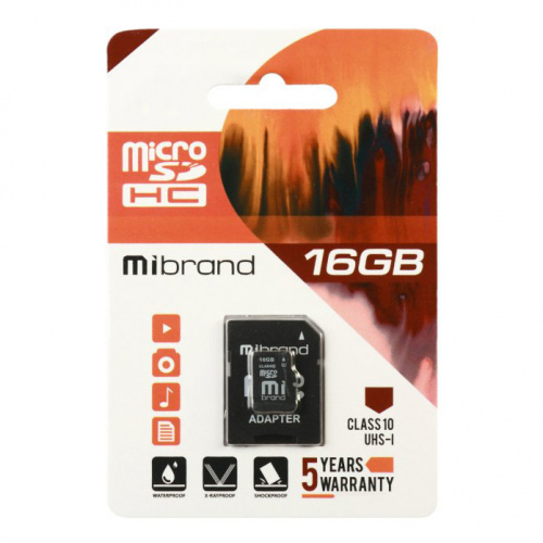 фото товару Mibrand MicroSDHC 16GB UHS-I (Class 10)+SD adapter