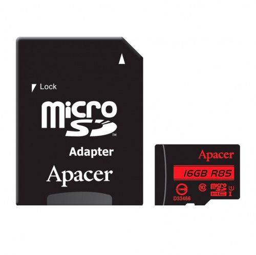 фото товару Apacer MicroSDHC 16GB UHS-I (Class 10 R85MB/s)+SD adapter