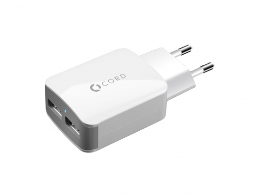 фото товару СЗУ Cord Nova 2USB 2A + Lightning cable White в тех.пак.
