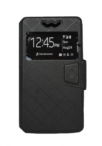 фото товару Чехол-книжка универсальная 1 окно (с подставкой) 4,8-5,0' слайдер Black (тех.пак)