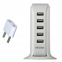 фото товару Зарядная станция Wesdar U7 5USB 6A white+переходник Евро