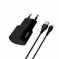 фото товару МЗП Florence 1USB 1A + microUSB cable Black (FW-1U010B-M)