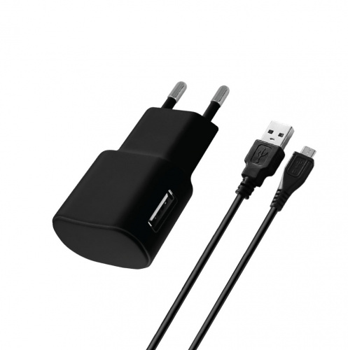 фото товару МЗП Florence 1USB 1A + microUSB cable Black (FW-1U010B-M)