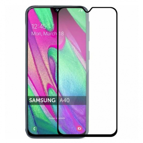 фото товару Захисне скло Florence (full glue) Samsung A40 (2019) A405F Full Cover Black (тех.пак). на пленке