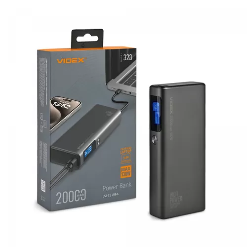 УМБ VIDEX 20000mAh VIDEX VPB-323 130W PD100W+Display Black фото товару УМБ VIDEX 20000mAh VIDEX VPB-323 130W PD100W+Display Black