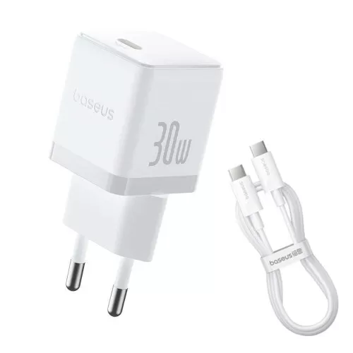 МЗП BASEUS Palm P10111605213-01 PD 30W + cable Type-C to Type-C 60w White фото товару МЗП BASEUS Palm P10111605213-01 PD 30W + cable Type-C to Type-C 60w White